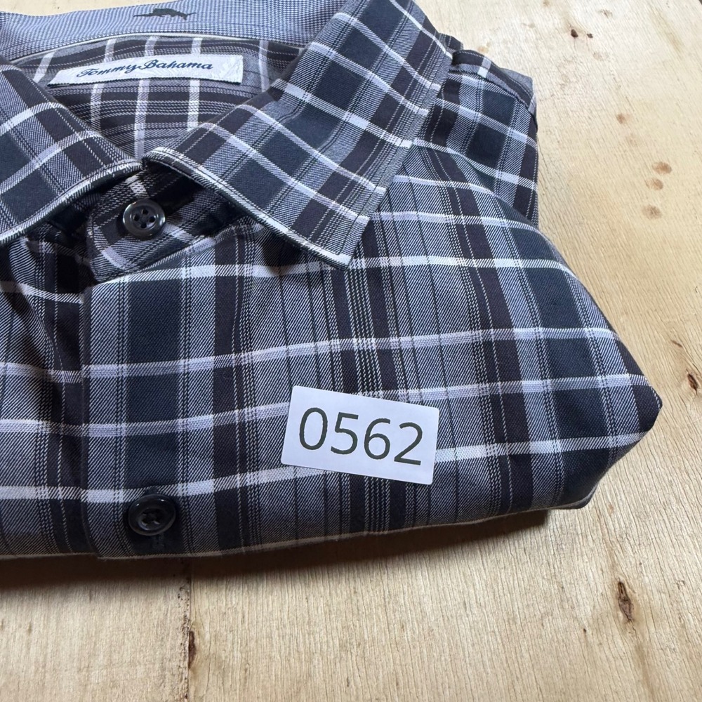 Tommy Bahama Mens XL Black Gray Plaid Silk Cotton Long Sleeve Button Up Shirt - Picture 8 of 8